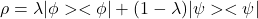 \rho=\lambda\vert\phi><\phi\vert + (1-\lambda)\vert\psi><\psi\vert
